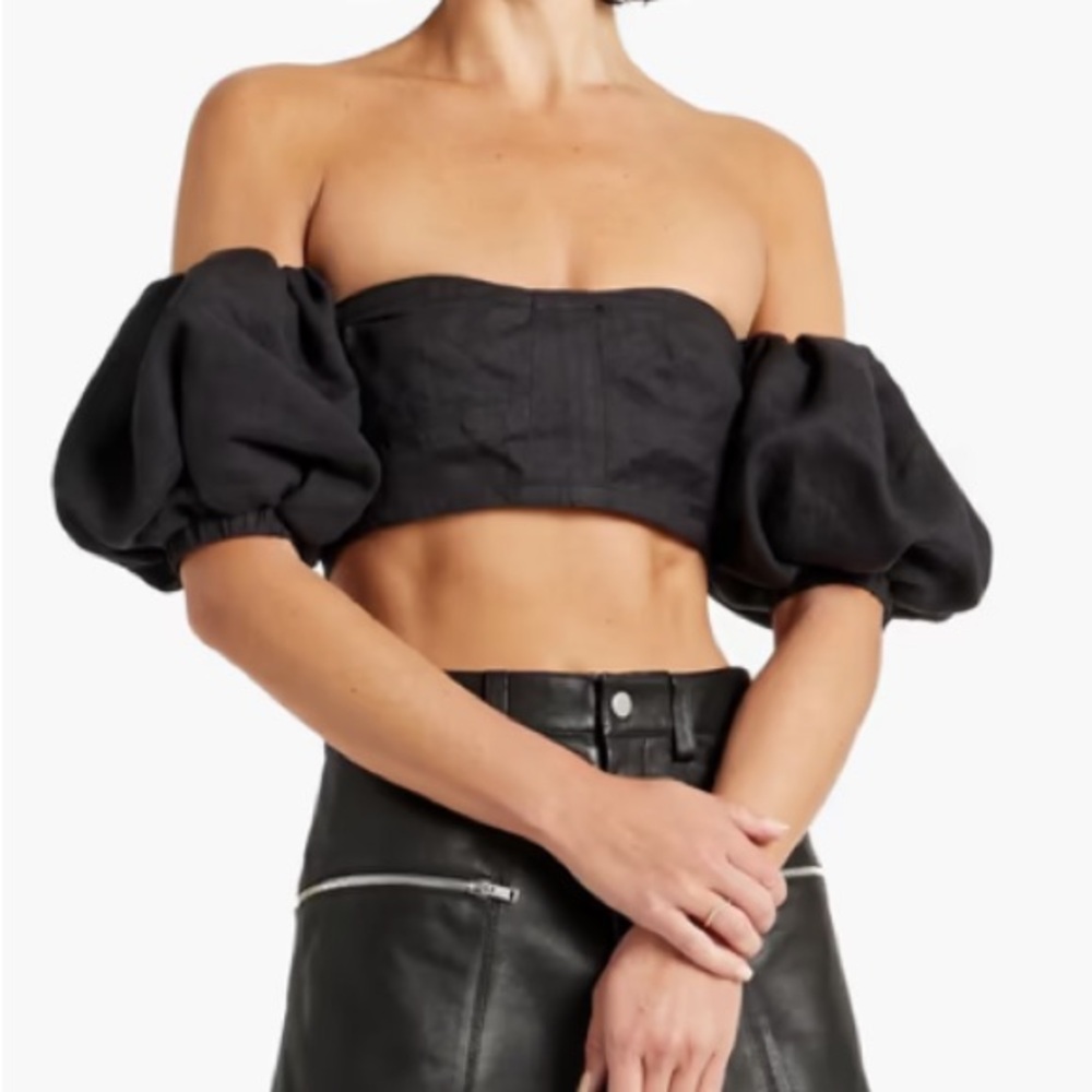 Isabel Marant Jenita Ramie Crop Top Black Off Shoulder 36 US 4 NWT